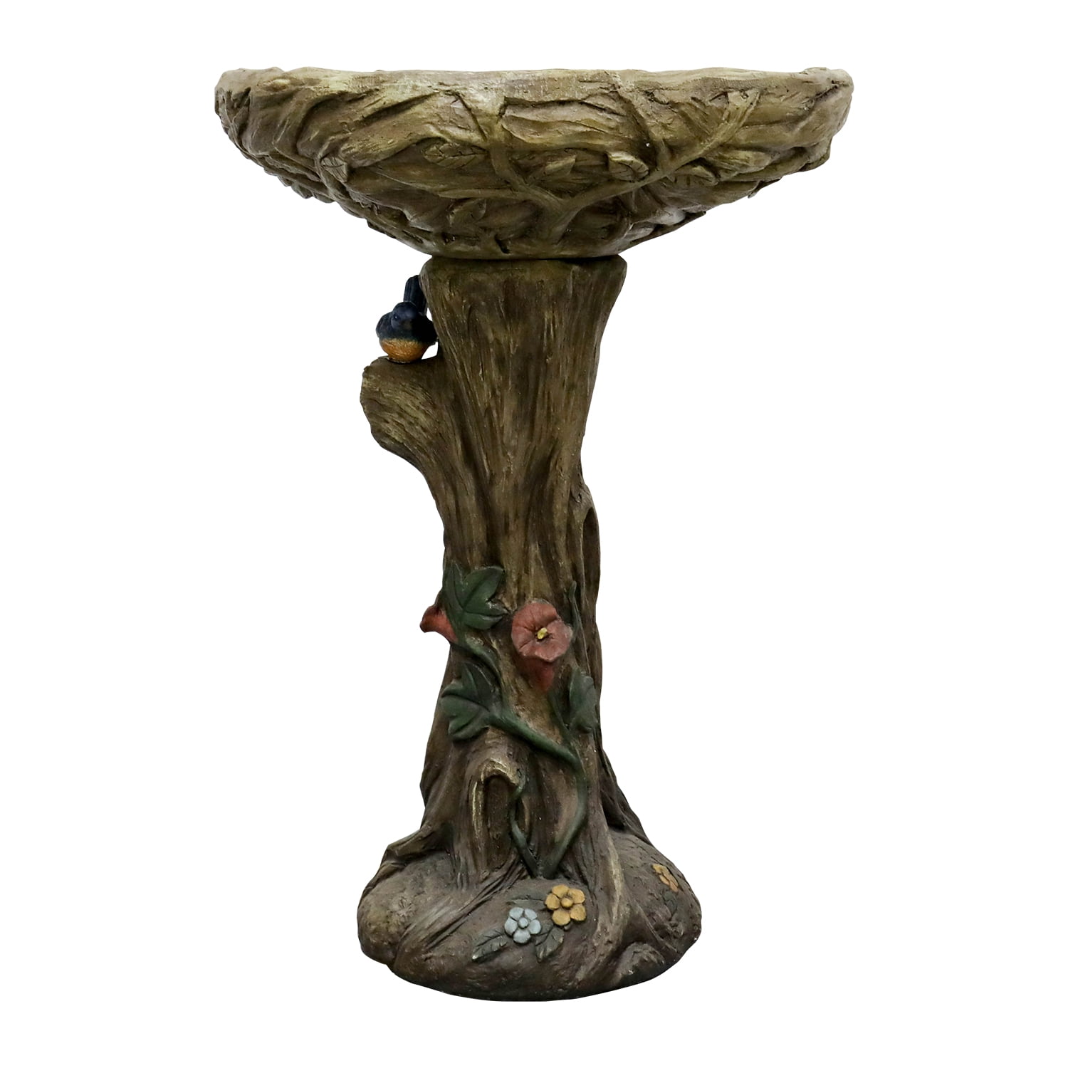 25.5" H Outdoor Concrete Bird Bath - Tree Trunk Birdbath with Pedestal  for Garden, Patio, Lawn, Backyard Decor