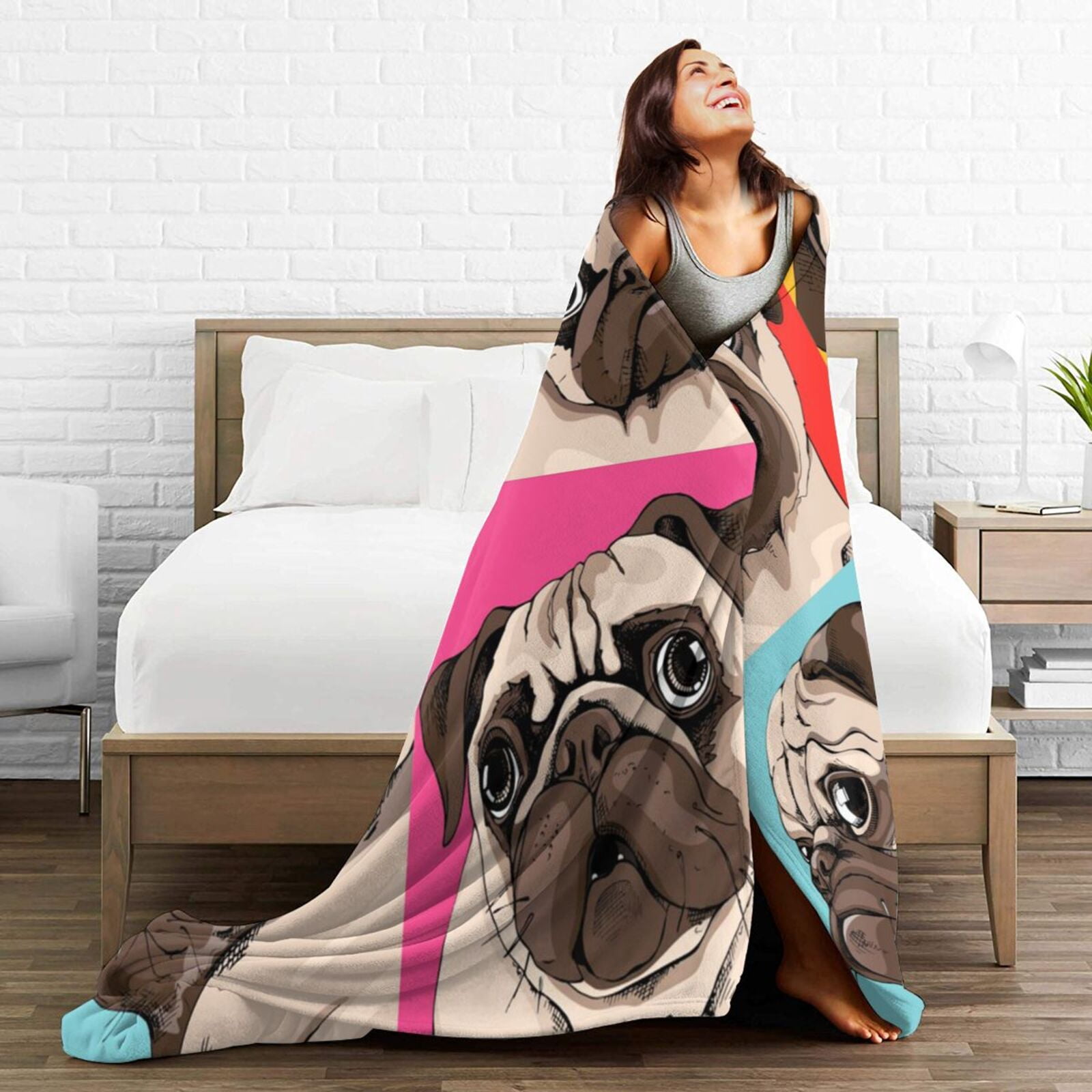 Wijzvio Pug Dog Throw Blanket Soft Fuzzy Fleece Blanket For Couch Bed Living Room Decoration 50"X40"