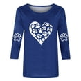 thumbnail image 3 of Women Cute Tshirts Heart Dog Paw Graphic Basic Tee Fashion 3/4 Sleeve Tops Casual Crewneck T Shirts, 3 of 3