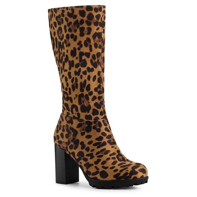 Unique Bargains Bottes à Talon Bloc Mi-Mollet pour Femmes