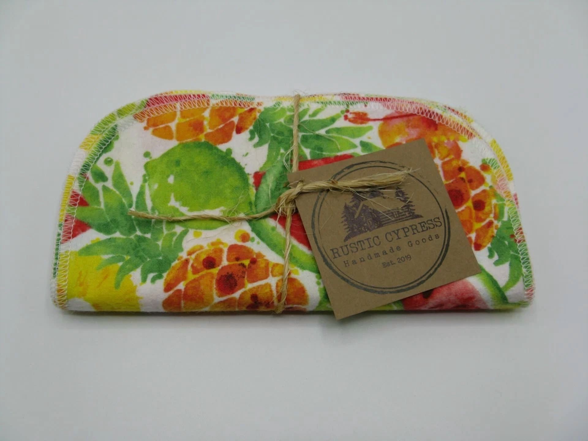 CIRCLE- New Napkins 10 Reuseable Baby Wipes Flannel Fruit Pineapple Watermelon Cocktail