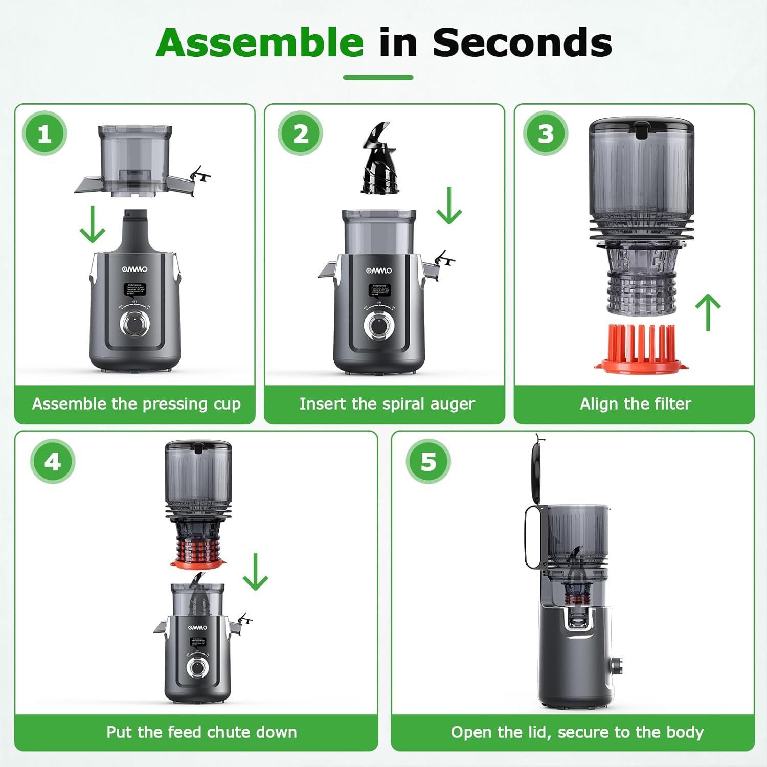 Cold Press Juicer Machines: 5.1" Wide Feed Chute Slow Masticating Juicer for Whole Fruits & Vegetables, Easy to Clean, High  Yield, ,