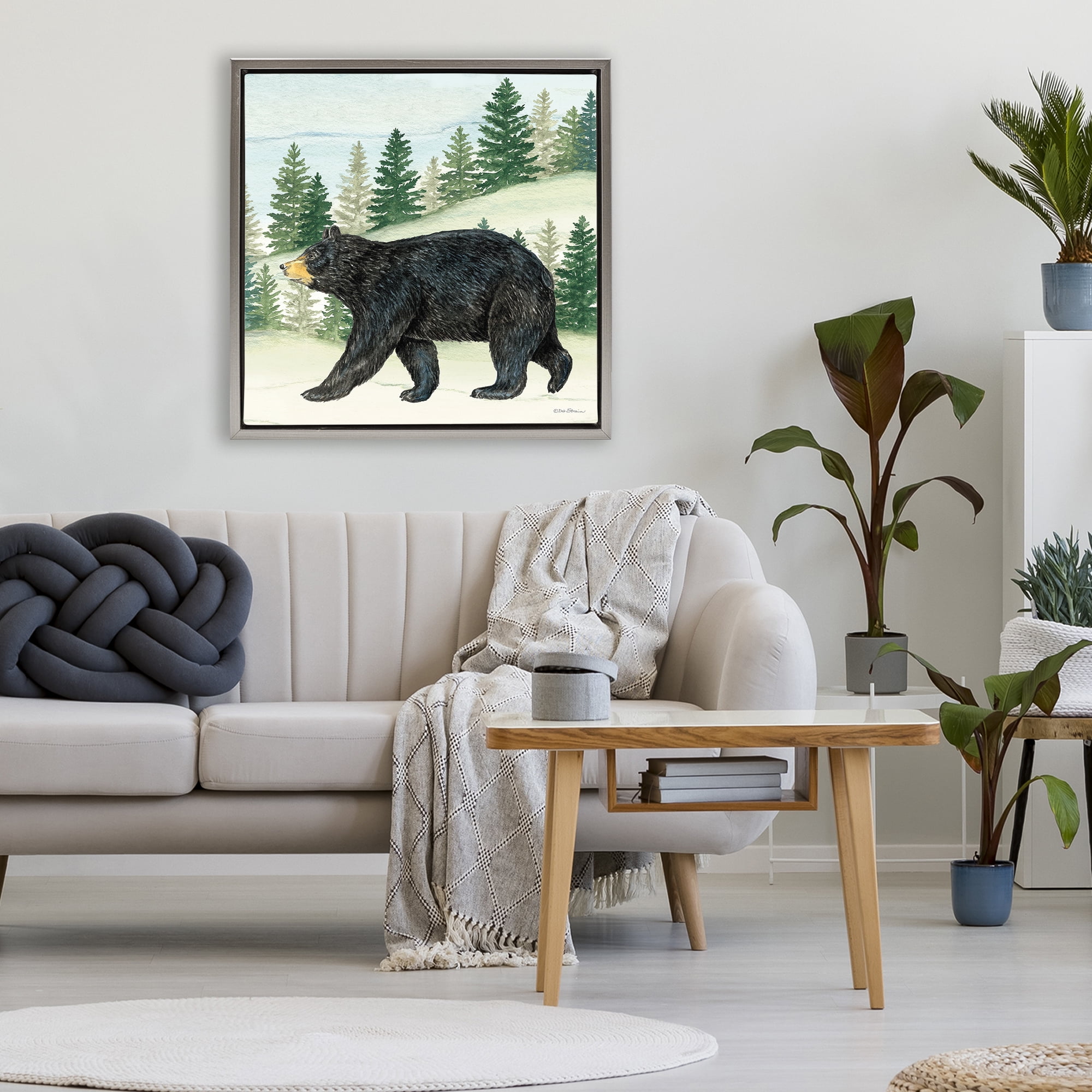 Stupell Industries Black Bear In Woods Gray Framed Floater Canvas Wall Art, design by Deb Strain