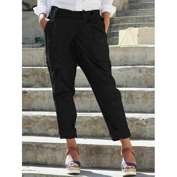 Zanzea Casual Ladies Elastic Waist Solid Color Loose Long Pants Hosen Damen Walmart Com Walmart Com