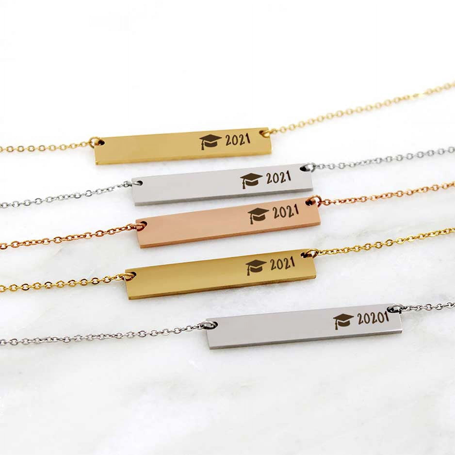 Anavia Graduation Gift for Her - High School | College Graduation Gift for Her -2021 Graduation Gifts for Daughter - Stainless Steel Bar Engraved Bachelor Cap Necklace