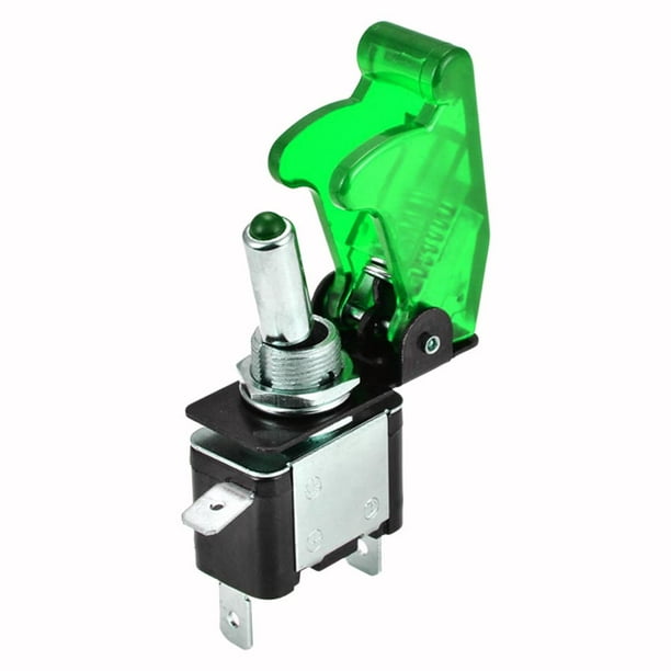 Brazo Basculante Interruptor Modificado para Coche LED Con Interruptor Brazo Cubierta Protectora (LED Verde + Carcasa Transparente Verde)