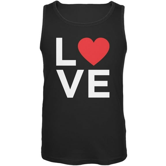 Valentine's Day Love Stacked Heart Black Adult Tank Top - Small