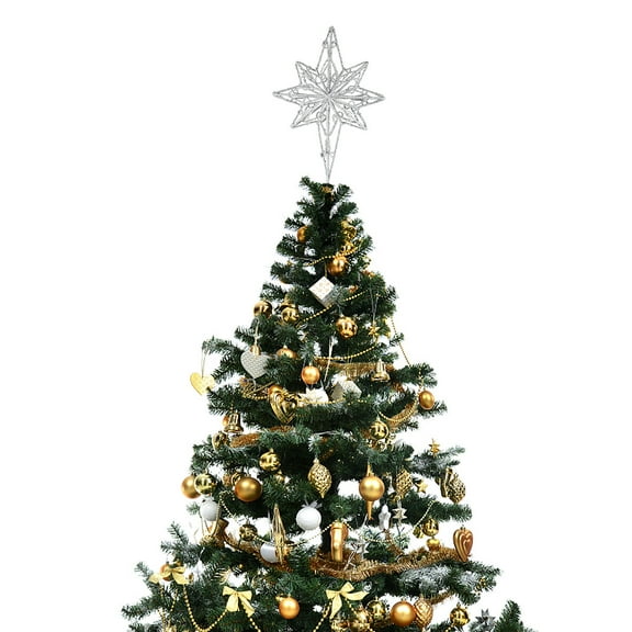 Zehuanyu Solar Christmas Octagon Tree Top Star Glitter Tree Topper 20x35cm Silver