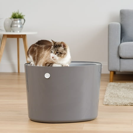 Iris Top Entry Cat Litter Box, Dark Gray/White (Best Litter Box Furniture)