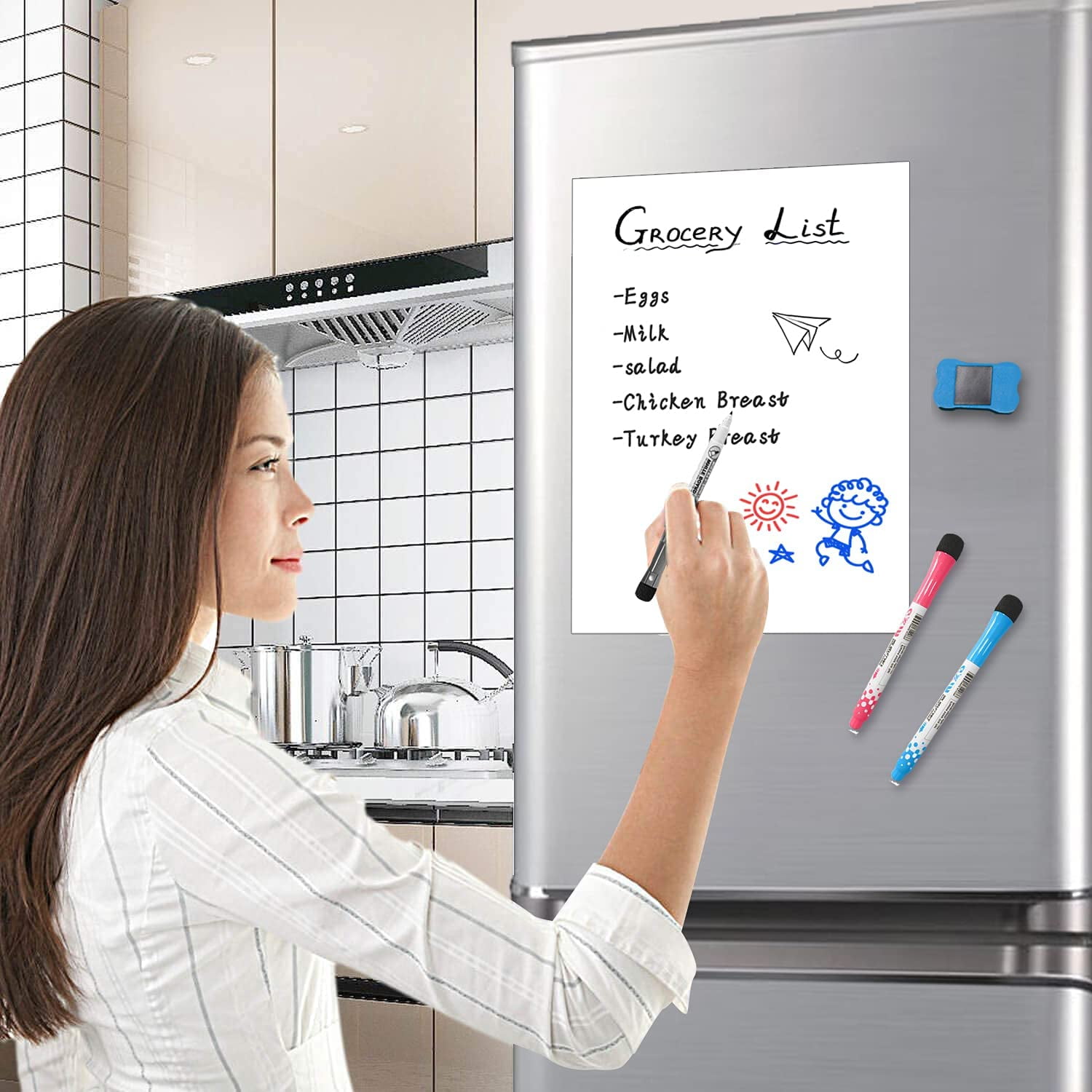 WEPSEN Whiteboard Magnetic Dry Wipe Board Self Adhesive for Any Smooth Surface with New Stain Resistant Technology,Home Kitchen Fridge Shopping List and Office Notice Board (12” X 8”)