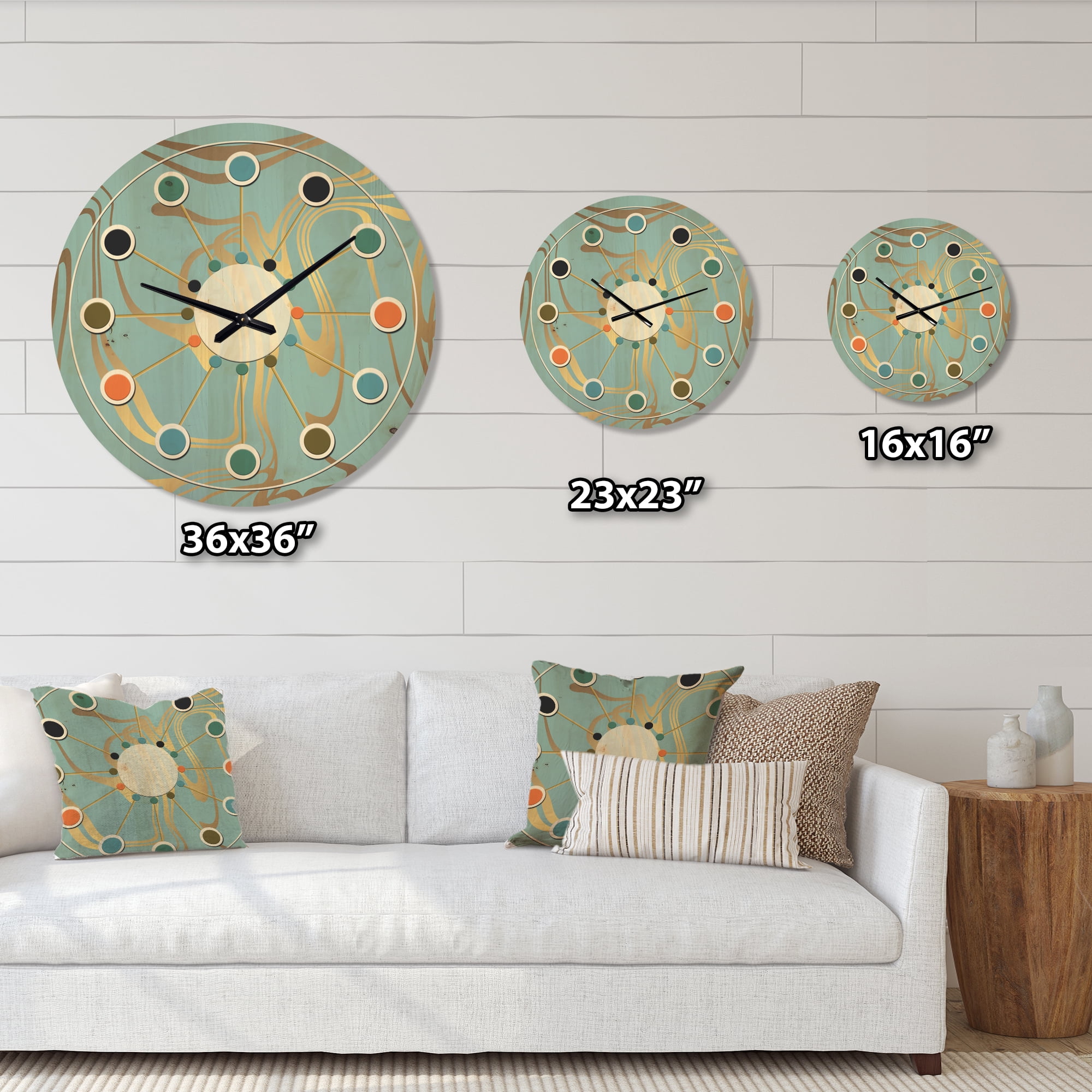 Designart 'Golden Colored Marble Design I' Mid-Century Modern Wood Wall Clock