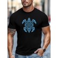 thumbnail image 2 of Plus-size Men's T-shirt, Comfortable and Versatile, Simple and Clean, Men's Blue Sea Turtle Pattern Summer Casual Crew Neck Short Sleeve T-shirt,, 2 of 5