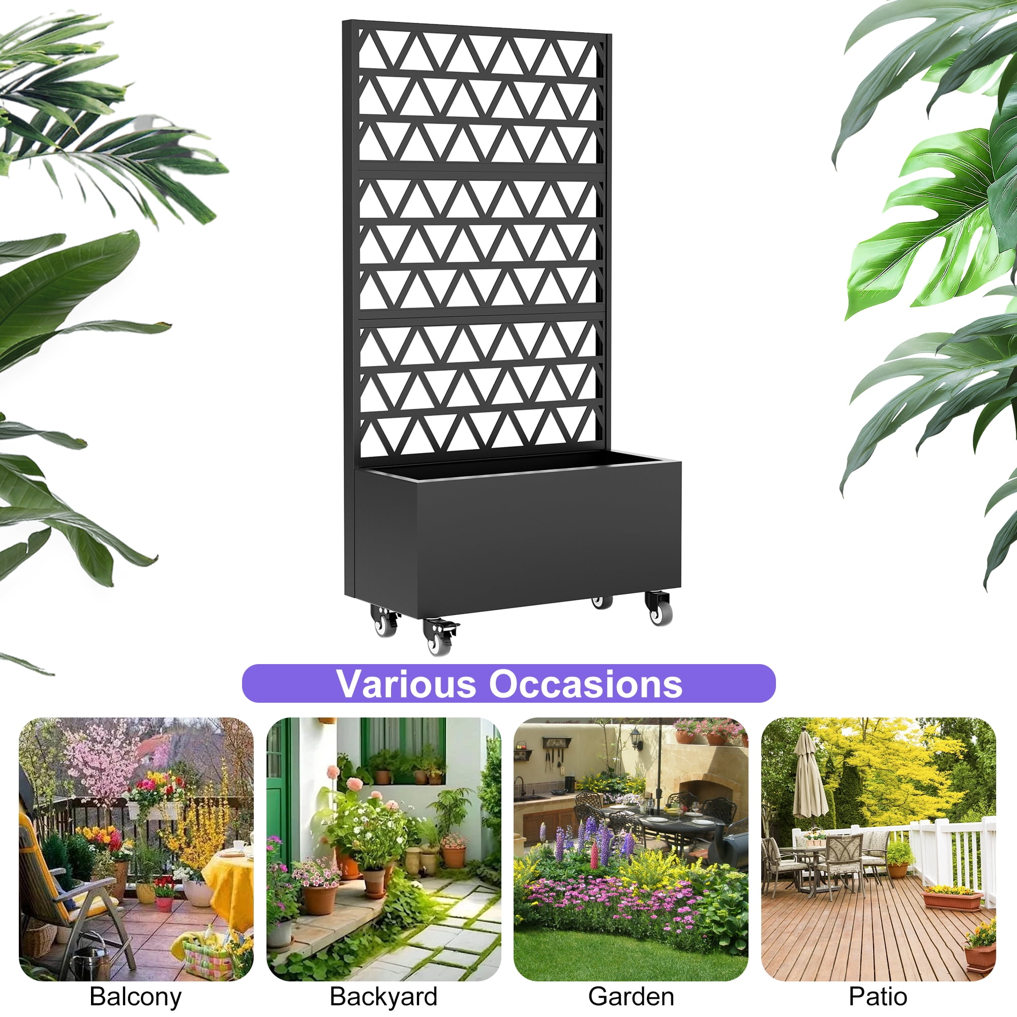 Metal Planter Box with Trellis Raised Garden Bed - 72.05"x35.83"x16.14", Trellis Privacy Screen for Climbing Plants, Vegetables, Vines