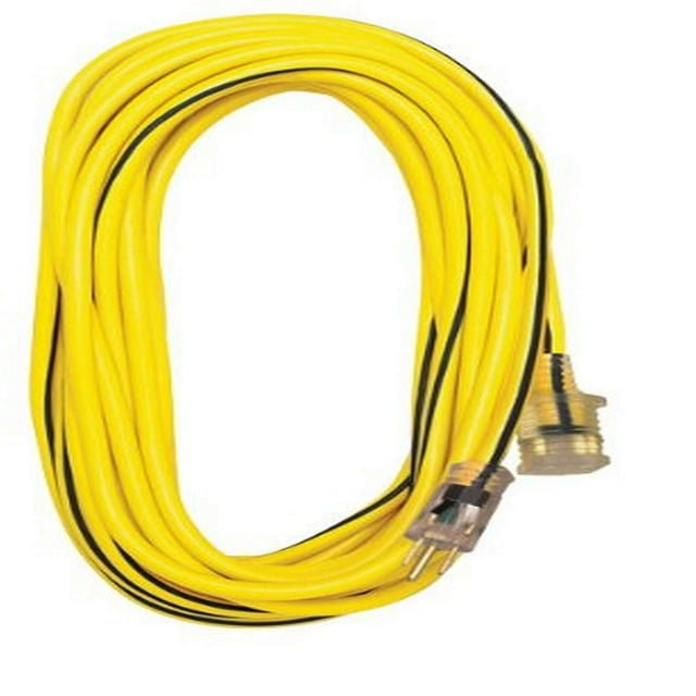 Voltec 05-00351 Rallonge Extérieure 10/3 SJTW avec Extrémité Éclairée, 100 Pieds, Jaune avec Rayure Noire