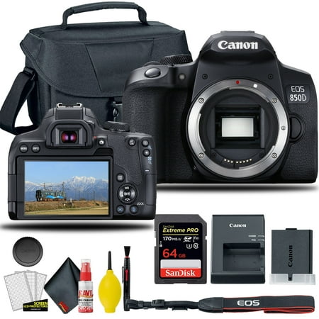 Image of Canon EOS 850D / Rebel T8i DSLR Camera (Body Only) + EOS Camera Bag + Sandisk Extreme Pro 64GB Card + 6AVE Electronics Cleaning Set and More (International Model)