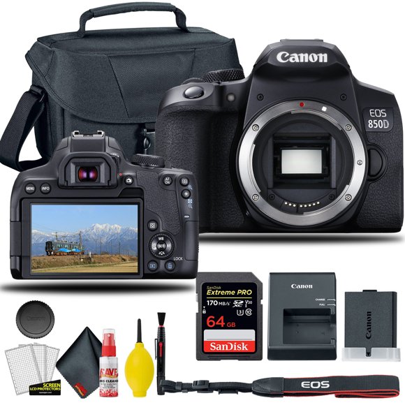 Canon EOS 850D / Rebel T8i DSLR Camera (Body Only), + EOS Camera Bag + Sandisk Extreme Pro 64GB Card + 6AVE Electronics Cleaning Set, and More (International Model)