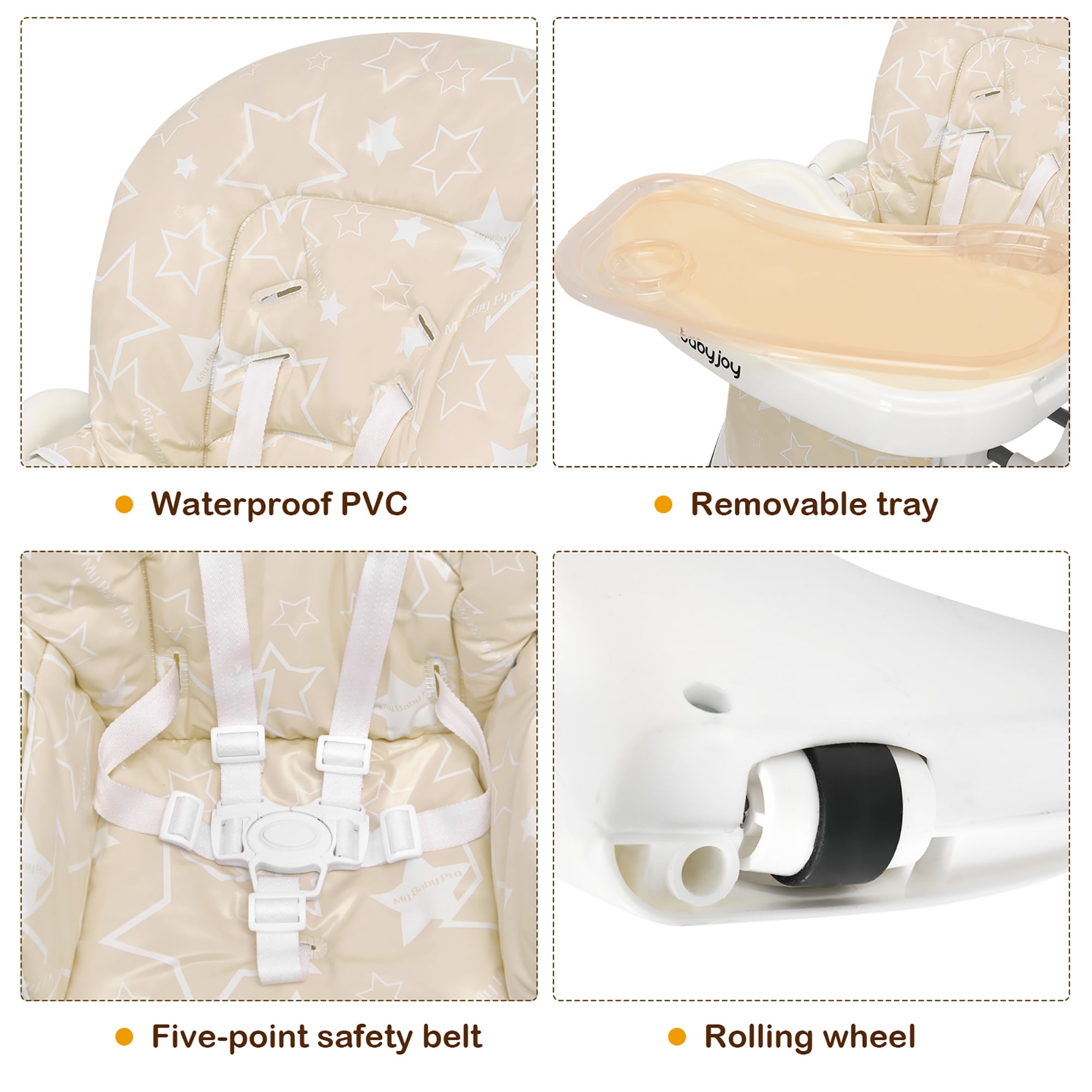 Babyjoy Folding High Chair Baby Dining Chair with 6 Level Height