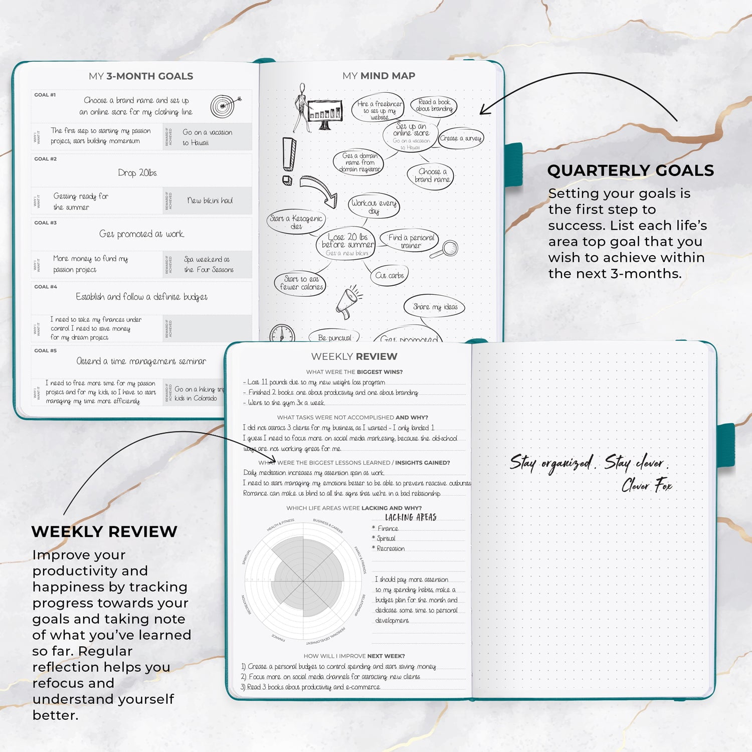 Clever Fox Planner Daily Premium Edition - Undated Luxurious Daily Planner with Hourly Schedule, Personal Organizer, Productivity & Goal Journal, Start Anytime, A5-sized, Lasts 6 Months - Viridian