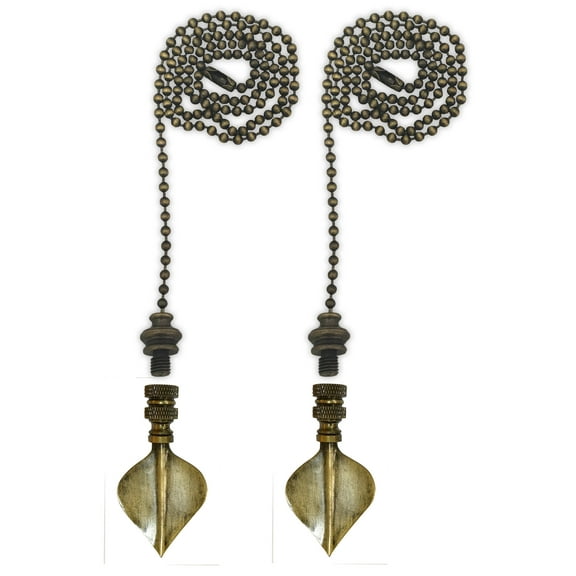 Royal Designs Fan Pull Chain with Spade Leaf Finial – Antique Brass – Set of 2