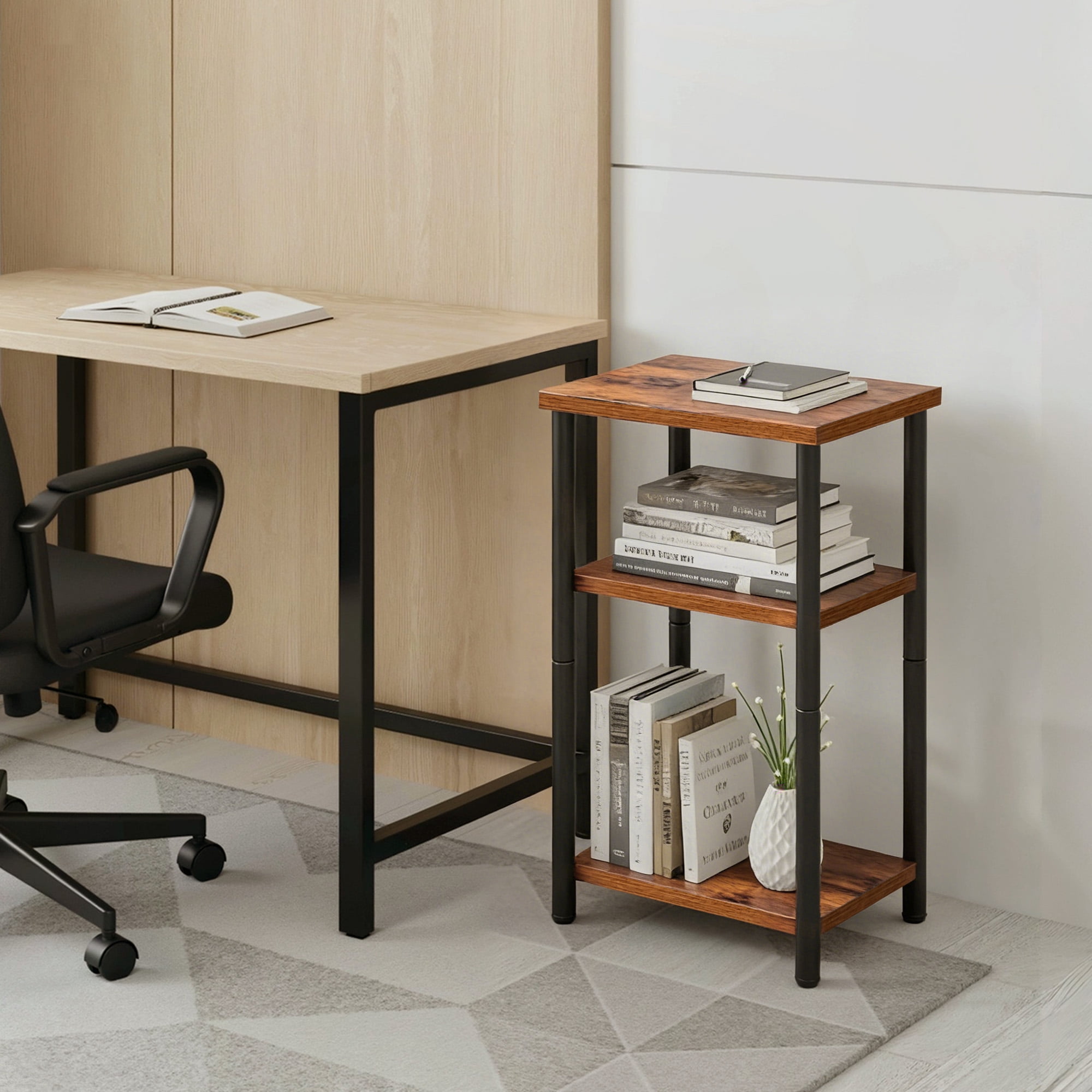 CONCETTA End Table with 3 Shelves, Narrow Nightstand for Small Spaces, Easy Assembly, Ideal for Living Room and Bedroom,Rust Brown
