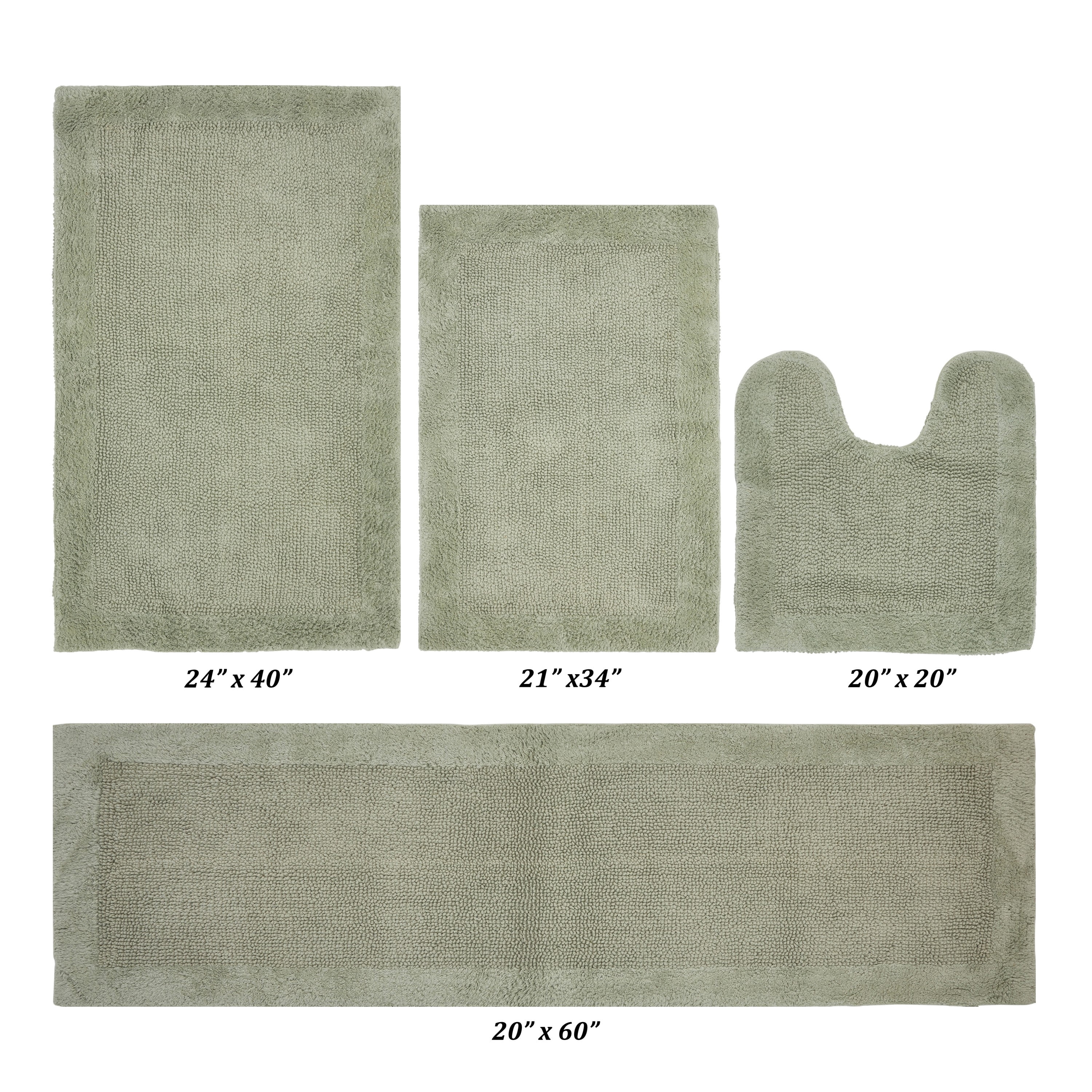 Better Trends 4 Piece Premium Bathroom Rug Set 100% Cotton Soft Tufted Bath Mat Water absorbent Reversible U shape Toilet Bath Rug for Bathroom, Shower and Bathtub Use, Dark Sage - Edge Collection