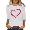 thumbnail image 2 of Ailaofu T-Shirts de la Saint-Valentin à Manches 3/4 Col Rond pour Femmes avec Imprimé Cœur Graphique, 2 of 5