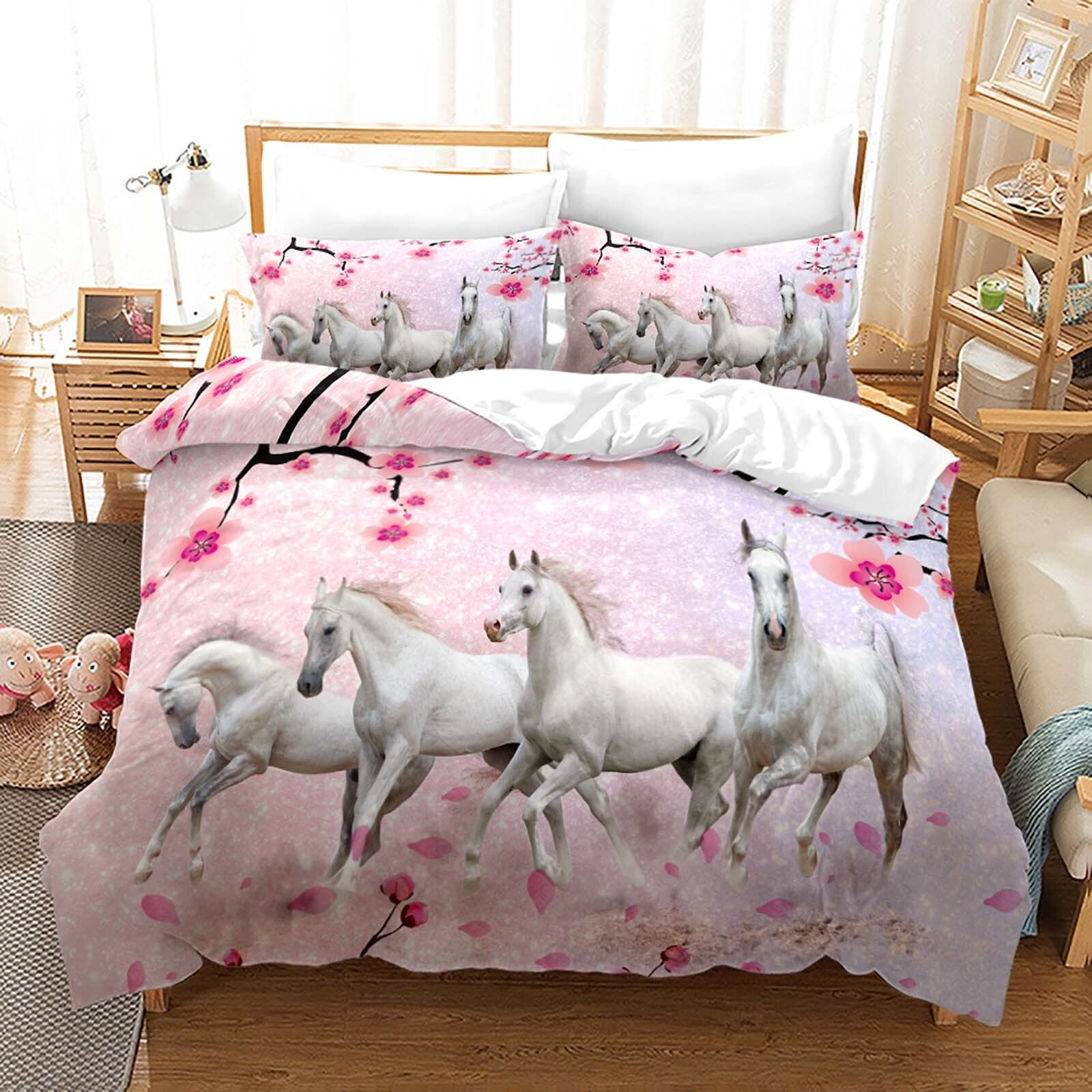 Hot Bedding Set Animal Horse Quilt Cover Twin Full King Size With