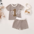 thumbnail image 2 of Caqnni 2Pcs Baby Boy Cartoon Print Summer Outfits 3 6 12 18 24 Months 3 Years Short Sleeve Tree/Gesture Print T-Shirt + Elastic Shorts Gift Pajamas & Dailywear Set 18-24 Months,Brown, 2 of 6