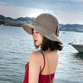 thumbnail image 5 of JM Sombrero de playa plegable ancho beige para mujer, sombrero de verano para mujer, con lazo JM, 5 of 5