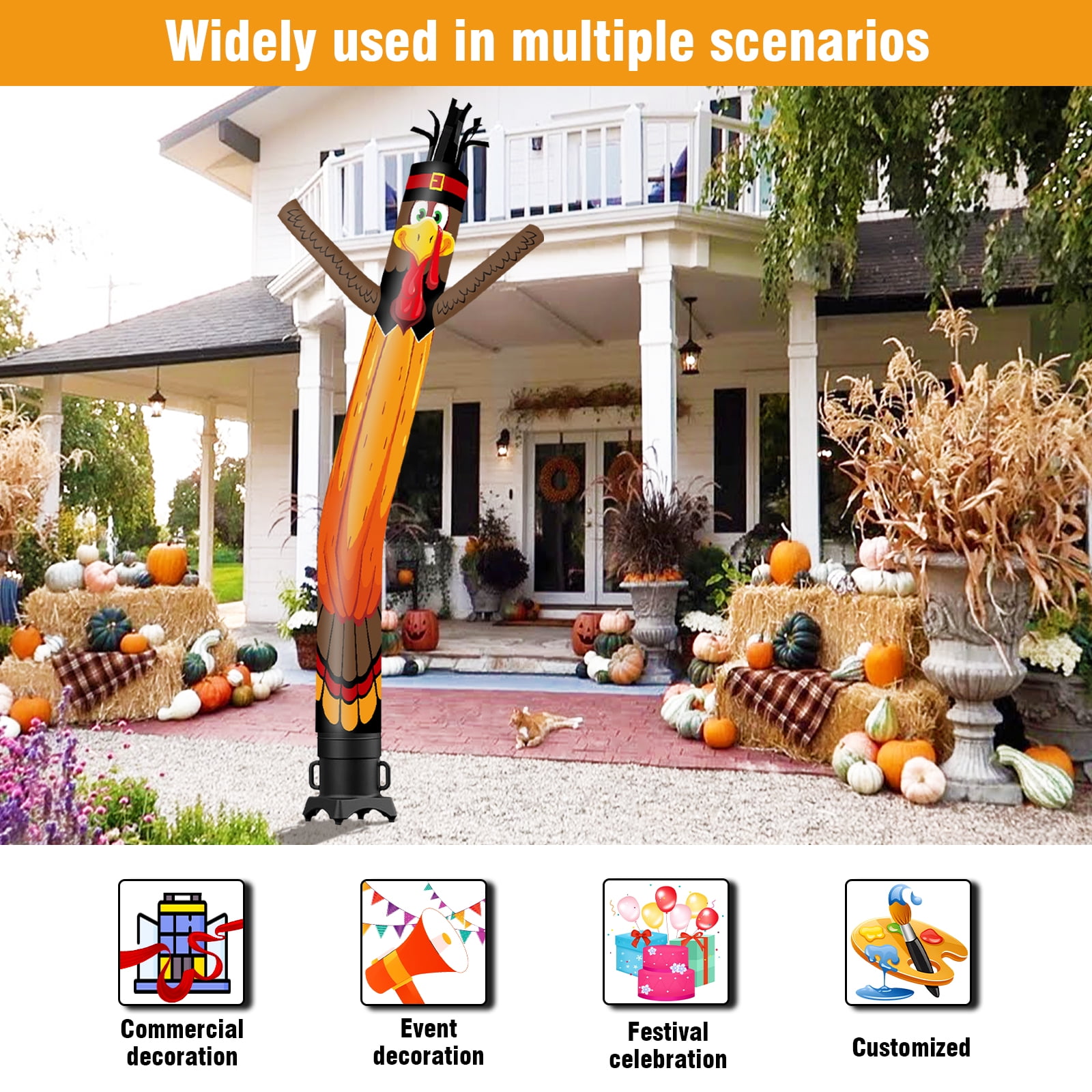 Pumpkin Turkey Inflatable Tube Man Wacky Wavy Dancing Guy for Outdoor Decoration Advertising Business Promotion - Thanksgiving Day (Blower Not Included)