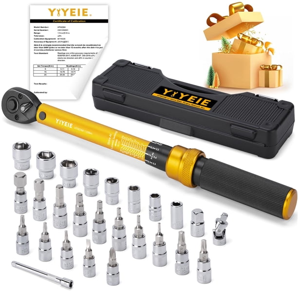 Llave dinamométrica para bicicleta YIYEIE, 1/4", 1-25 Nm, con 27 piezas