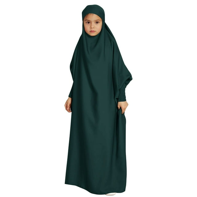 MIASHUI Robe Élégante Décontractée pour Filles avec Capuche et Manches Chauve-Souris pour Mode Vert Foncé, 10-11 Ans