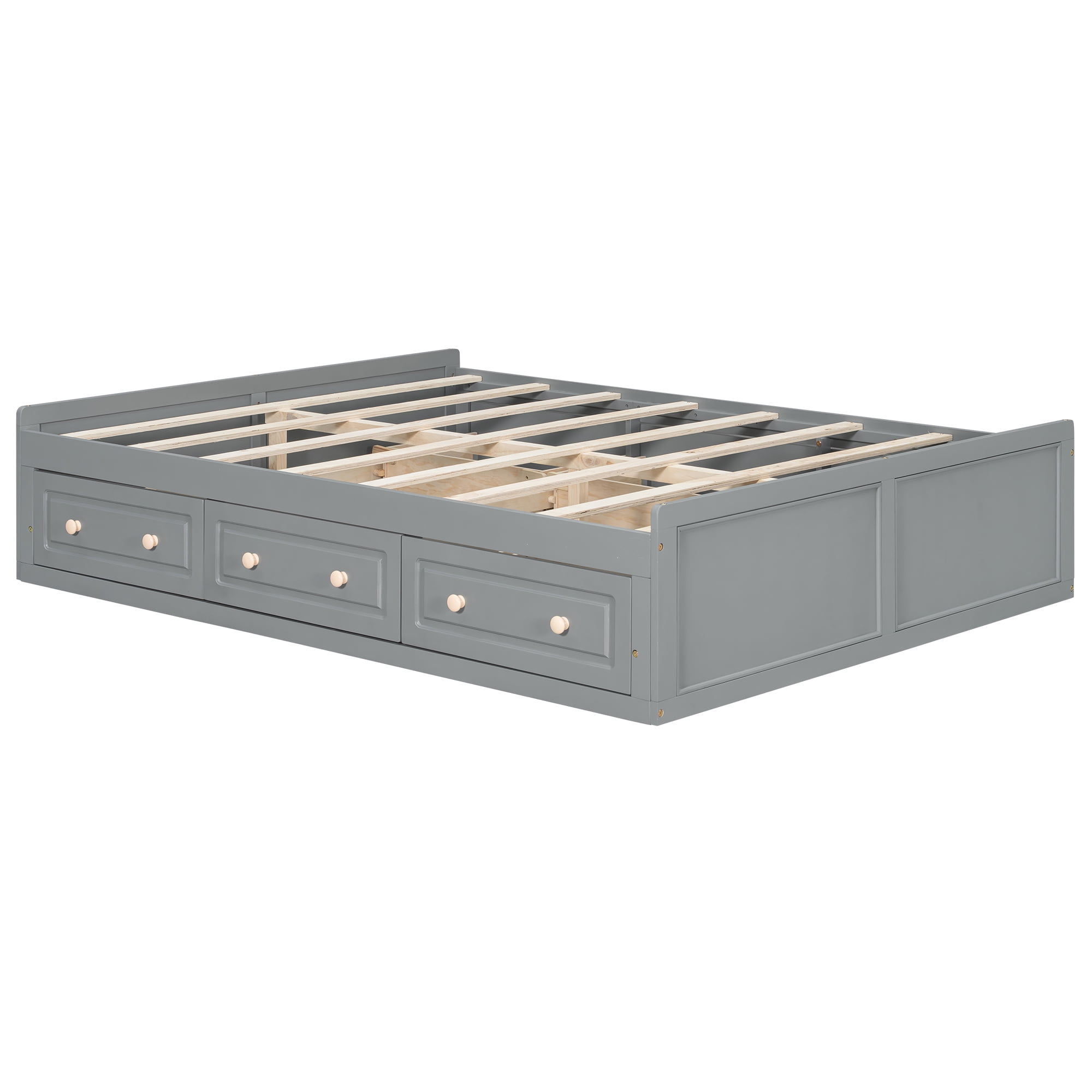 Euroco Wood Queen Size Platform Bed with 6 Drawers, Gray
