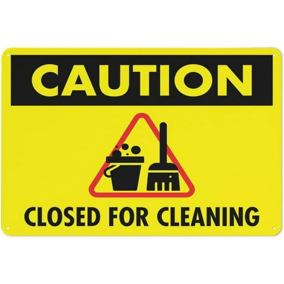 Caution Closed For Cleaning Sign 12 X 8 Inches Reflective Aluminum Metal Warning Signage With Symbol For Indoor Outdoor Use