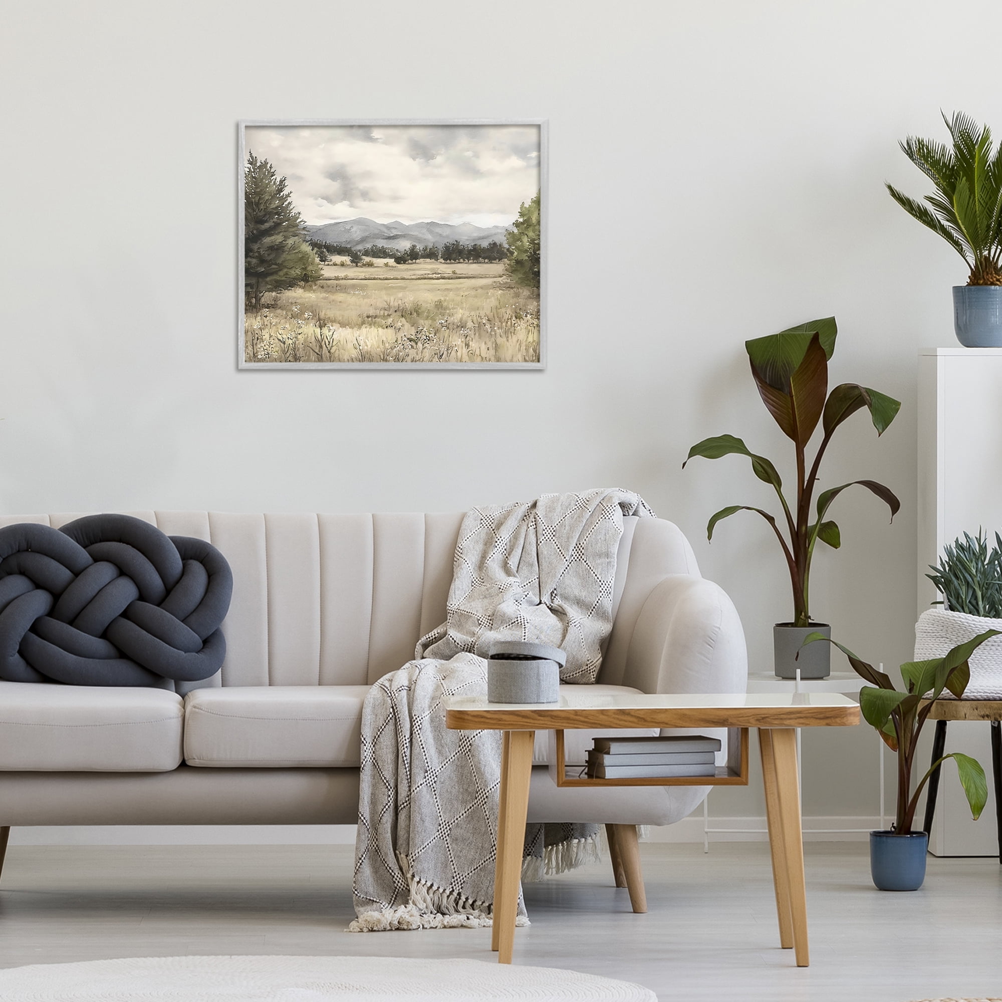 Stupell Industries Muted Mountain Meadow Gray Framed Giclee Art, design by Riley B