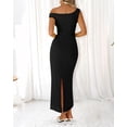 thumbnail image 3 of Vestido largo BTFBM para mujer, verano 2025, con un solo hombro, fruncido, negro, 3 of 7