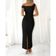 thumbnail image 3 of Vestido largo BTFBM para mujer, verano 2025, con un solo hombro, fruncido, negro, 3 of 7