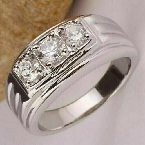 2 Ct Round Cut Lab Created Diamond Men's Wedding Band Ring 14K White Gold Plated 925 Silver