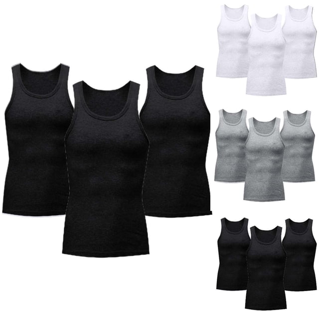 Sentmoon Mens Tank Top Undershirt Summer Sleeveless Crew Neck Workout Clothes Solid Color Slim Fit Oversized Breathable Men's Compression Shirts Vacation for Layering Under Shirts L