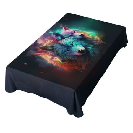 

JSTEL 3 Wolves Galaxy Table Cloth Square 60 x 60 Inch Tablecloth Anti Wrinkle Table Cover for Dining Kitchen Parties