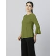 thumbnail image 5 of Moomaya Womens Solid Bell Sleeves Top, Round Neck Pleated Buttoned Viscose Top, 5 of 7