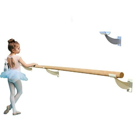 Single Ballet Open Bracket (Pair) Fixed Height Wall Mount Ballet Barre 2 Brackets Included for 1.5" to 1.7" Diameter for Wooden Dowels (White)