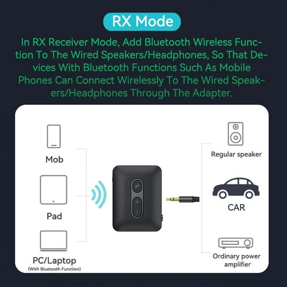 Receptor de Audio Bluetooth 5.4 Transmisor USB U-Disk Reproducción de Tarjeta TF Adaptador Inalámbrico de Música Estéreo AUX de 3,5 mm con Micrófono