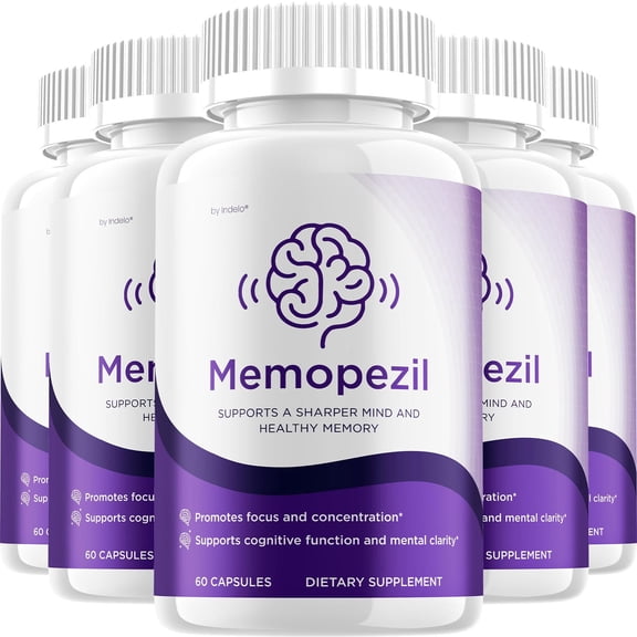 Memopezil Capsules – Memopezil Natural Blend Memory Focus Support Supplement, 5 Pack, 300 Capsules