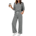 thumbnail image 3 of Womens Track Suits 2 Piece Set with Striped Sides Crewneck Top and Wide Leg Pants with Pockets for Outdoor Jogging and Training, 3 of 9