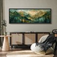 thumbnail image 4 of Large Framed Canvas Print Watercolor Misty Mountains - Green Forest LandscapeWall Art Decorative Ready to Hang Painting for Living room Bedroom 60x20 inches Black Frame, 4 of 9