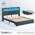 thumbnail image 2 of Greenstell Queen Bed Frame with Storage Drawers, Upholstered Bed with LED Light and Linen Fabric Storage Headboard, Dark Gray, 2 of 7