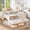 Beige, variant on Solid Pine Twin Bed Frame, 100% Quiet, 350LBS Weight Capacity, 10 Years Durable, Bed Frame with Storage, Built-in Bookshelves, Underbed Trundle and Safety Rails