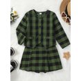 thumbnail image 2 of ZAXARRA Kid Girl Fall 2Pcs Outfit Plaid Print Long Sleeve Round Neck Button Front Tops Skirt Elegant Clothes, 2 of 9