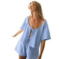 thumbnail image 2 of Pijamas sencillos de verano europeos y americanos de manga corta con rayas y textura holgada y cómoda para el hogar para mujer, 2 of 5